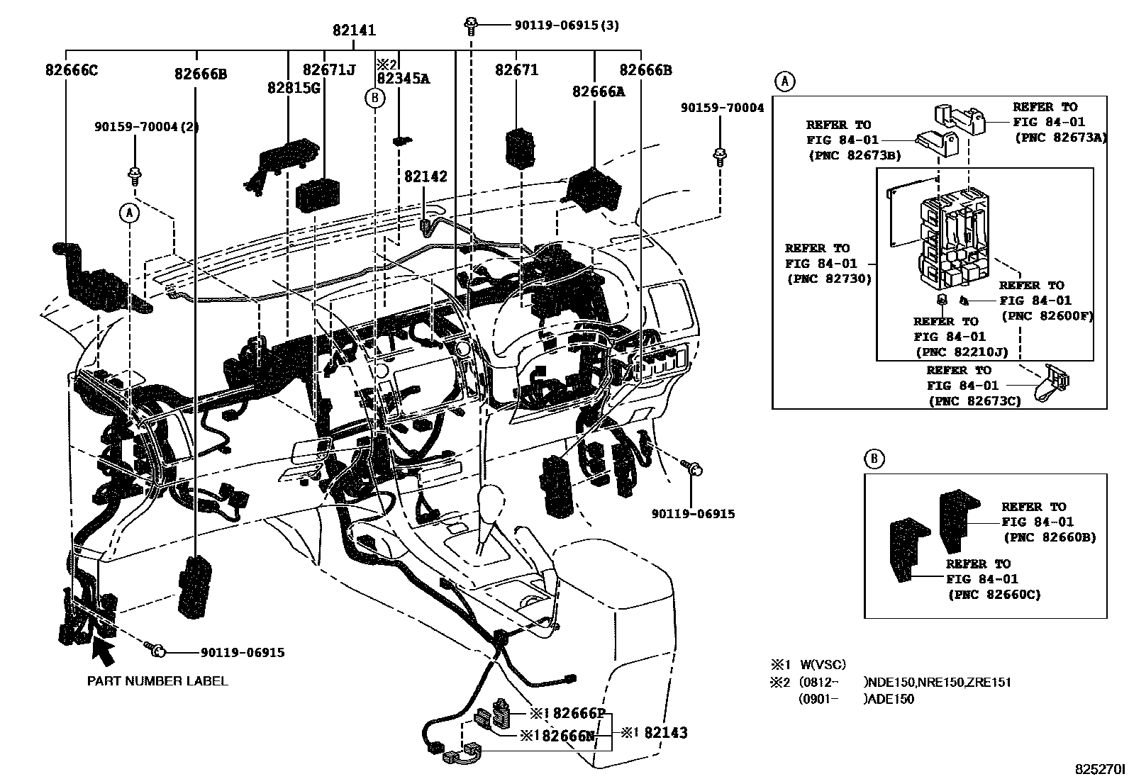 Toyota COROLLA 线束和卡夹 EPC diagram — 825270I