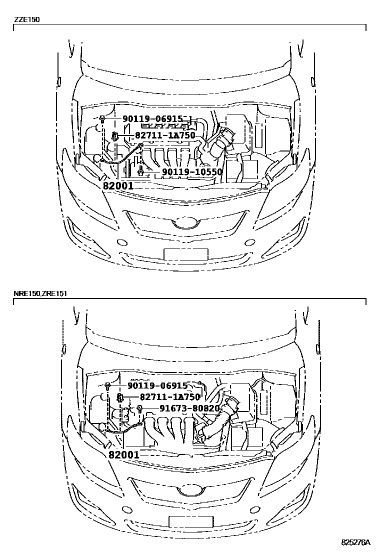 Toyota COROLLA 线束和卡夹 EPC diagram — 825276A