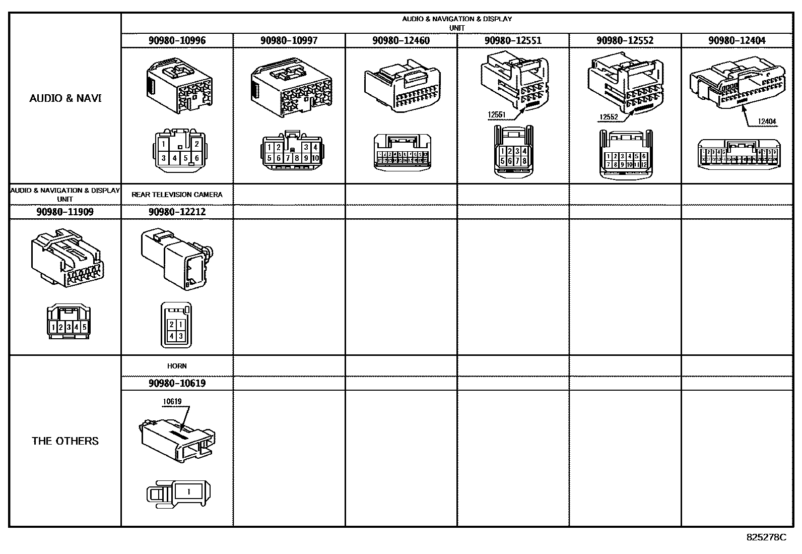 Toyota COROLLA 线束和卡夹 EPC diagram — 825278C