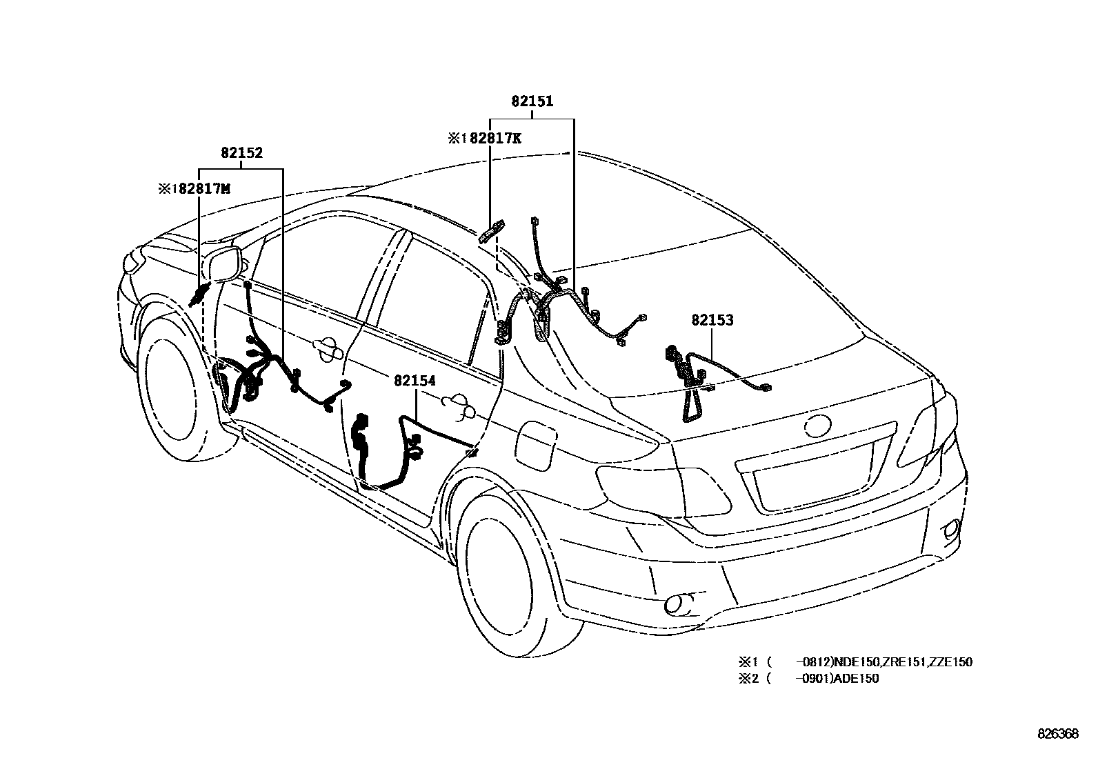 Toyota COROLLA 线束和卡夹 EPC diagram — 826368