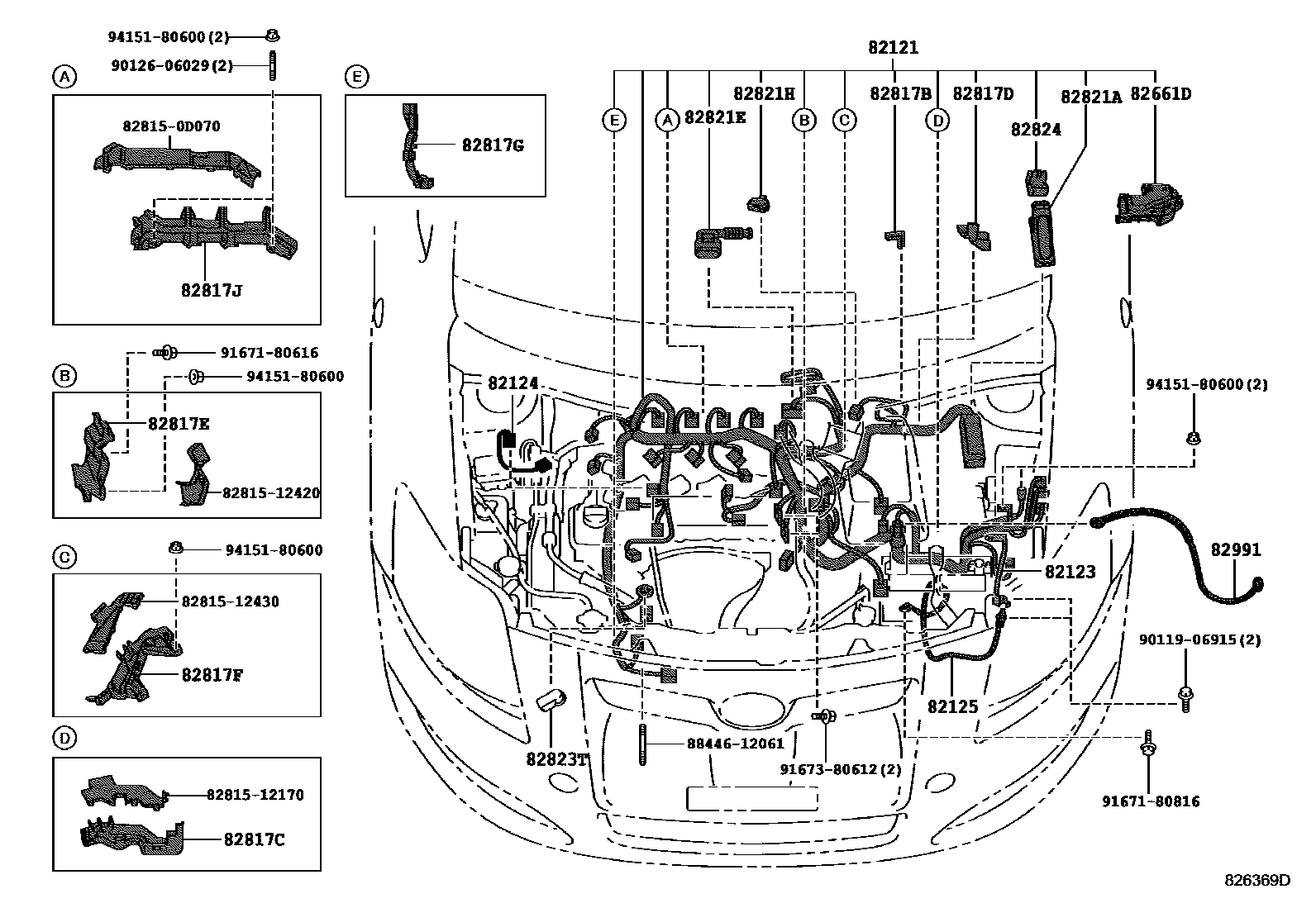 Toyota COROLLA 线束和卡夹 EPC diagram — 826369D