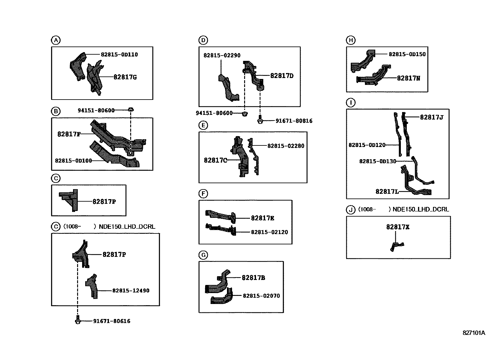 Toyota COROLLA 线束和卡夹 EPC diagram — 827101A