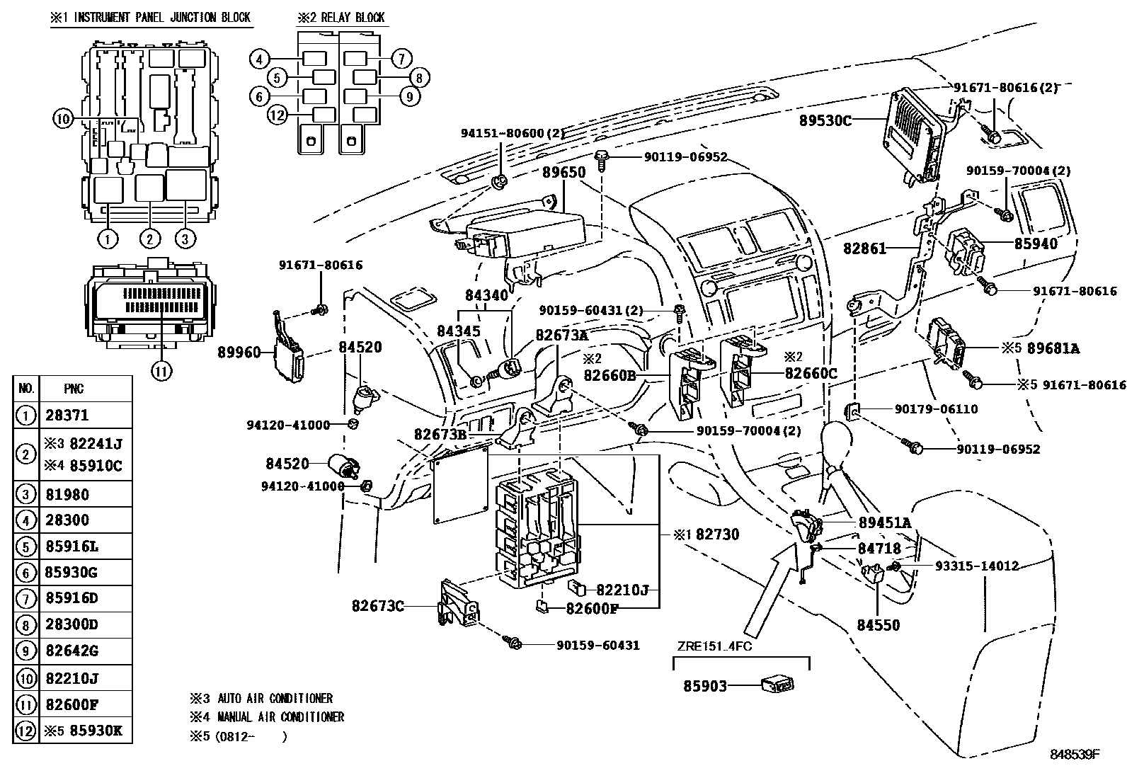 Toyota COROLLA 开关和继电器和ECU EPC diagram — 848539F