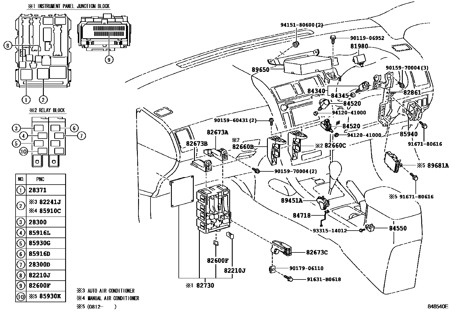 Toyota COROLLA 开关和继电器和ECU EPC diagram — 848540E