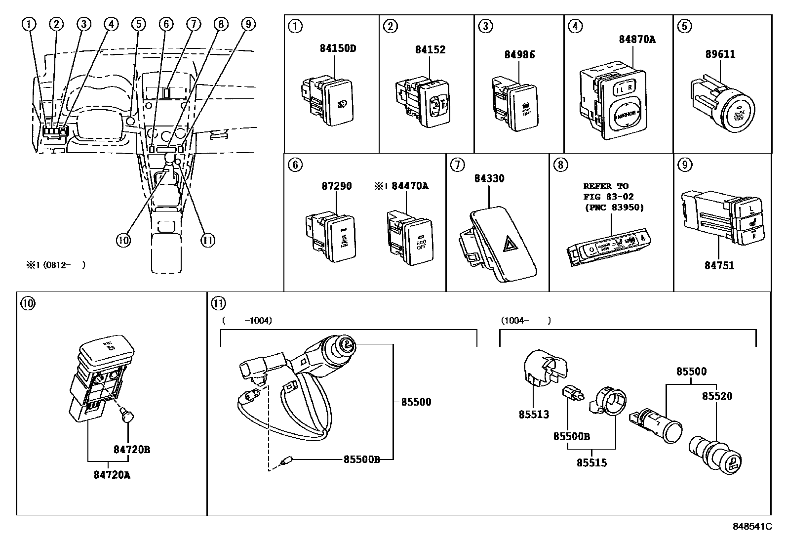 Toyota COROLLA 开关和继电器和ECU EPC diagram — 848541C