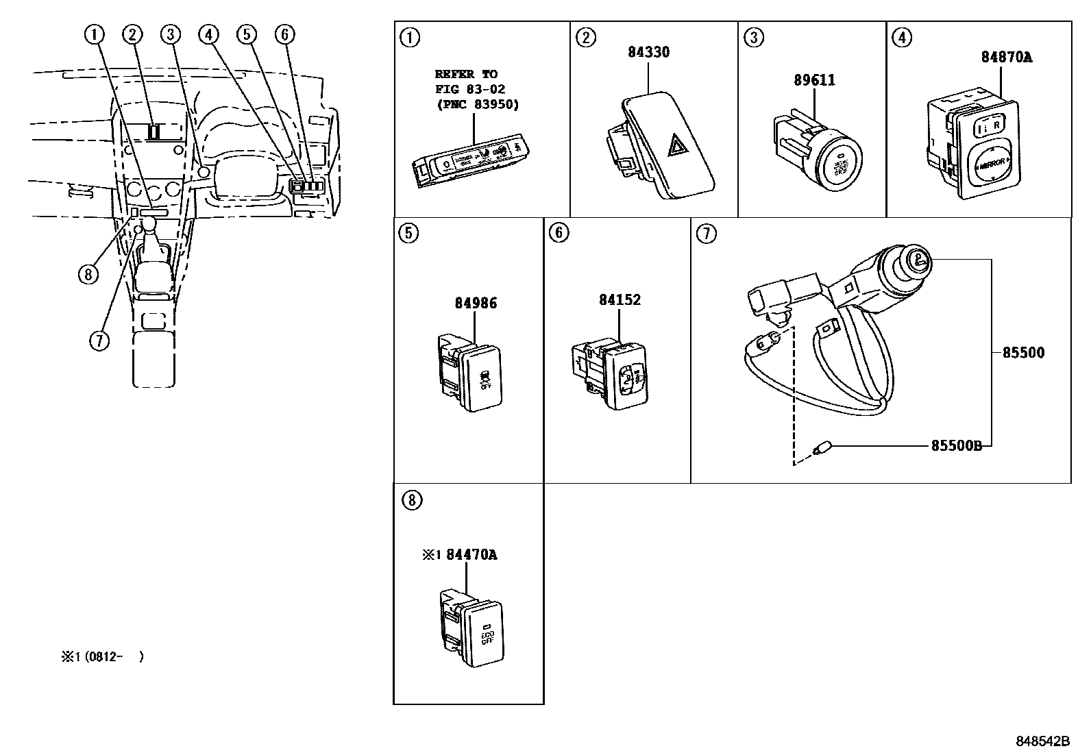 Toyota COROLLA 开关和继电器和ECU EPC diagram — 848542B
