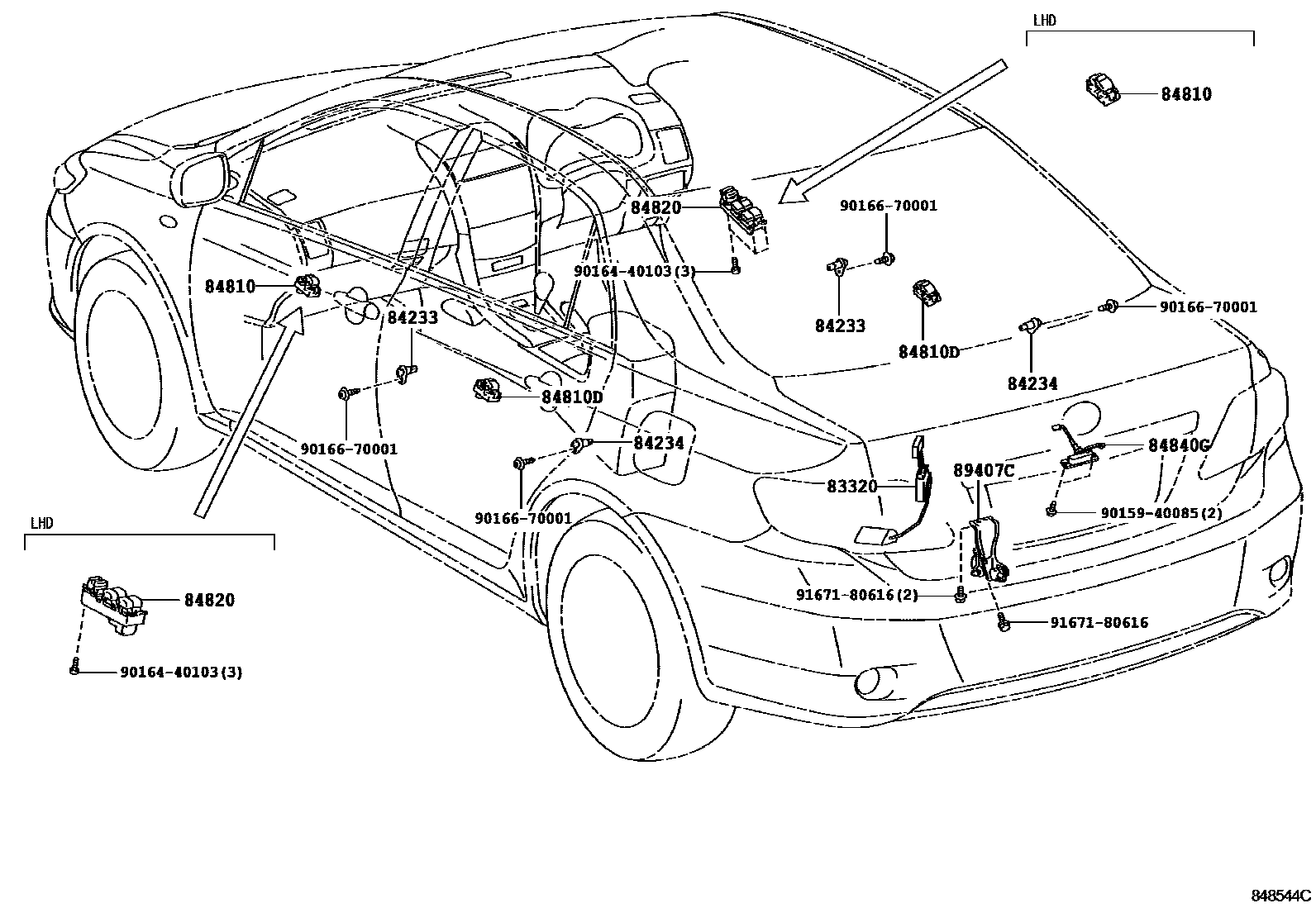 Toyota COROLLA 开关和继电器和ECU EPC diagram — 848544C