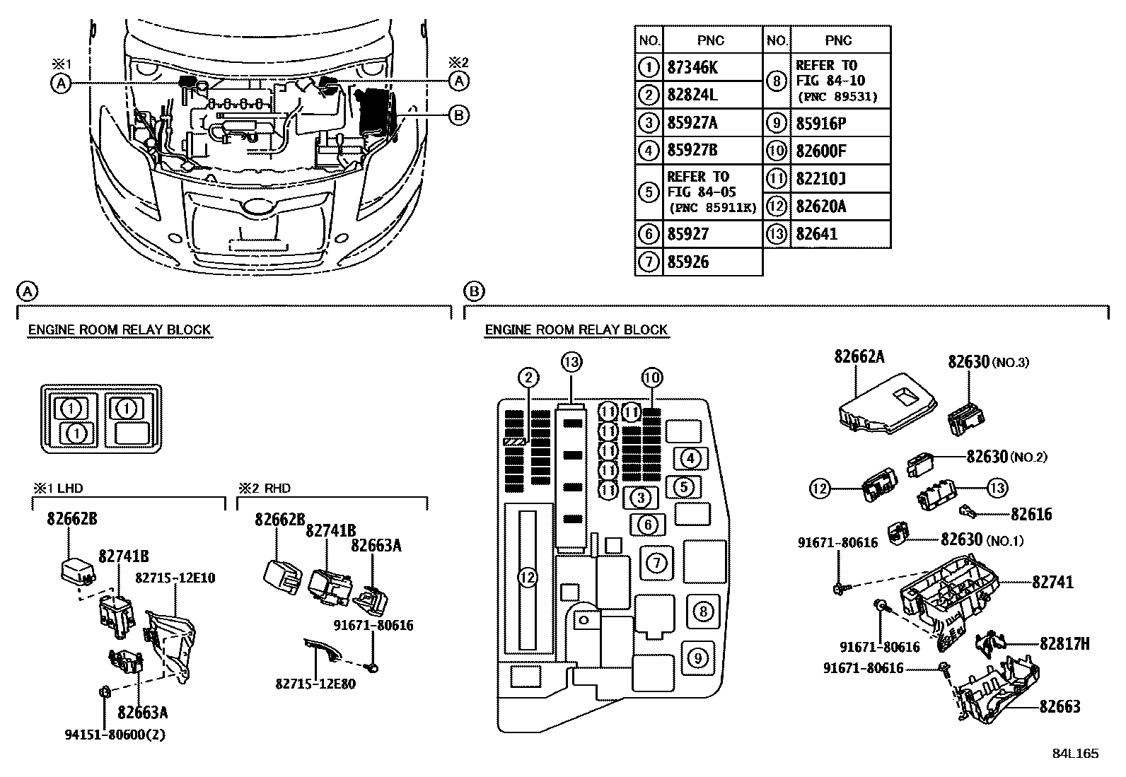 Toyota COROLLA 开关和继电器和ECU EPC diagram — 84L165
