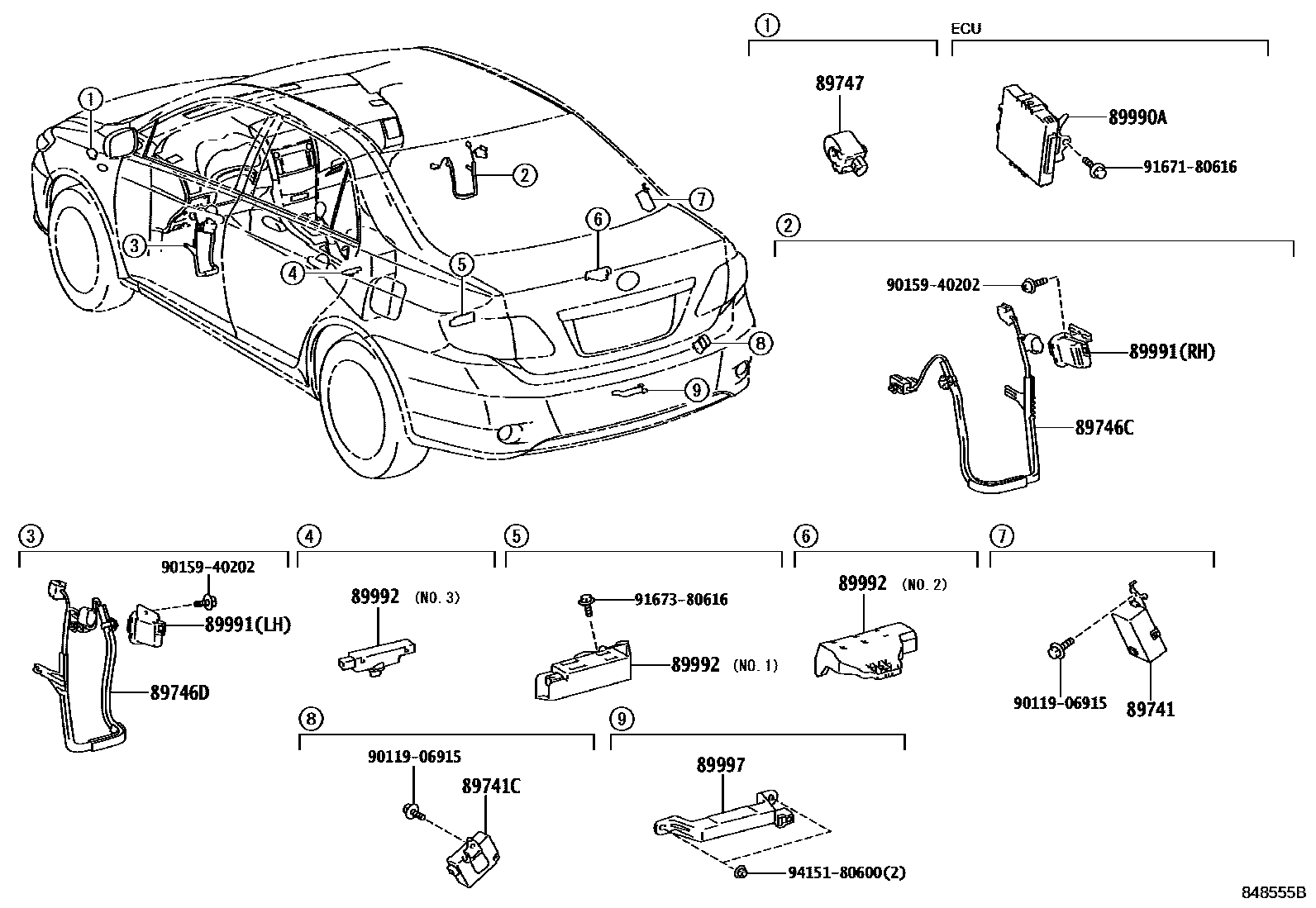 Toyota COROLLA 遥控门锁 EPC diagram — 848555B