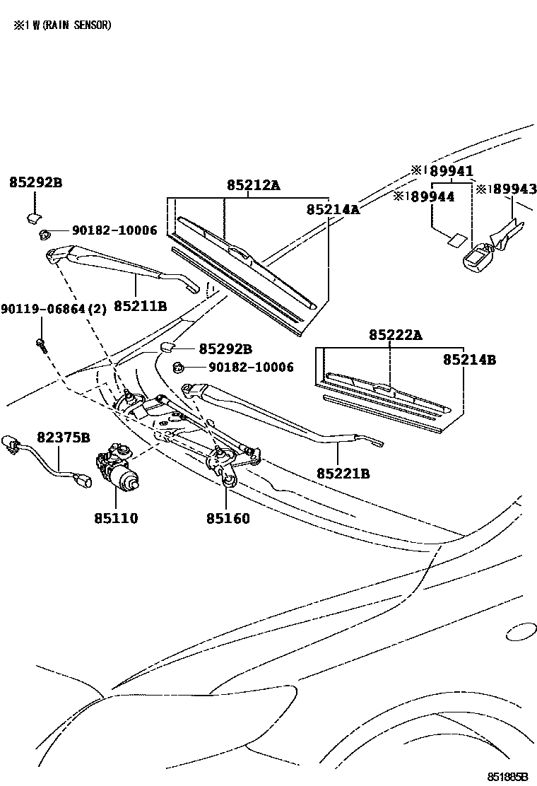 Toyota COROLLA 挡风玻璃刮水器 EPC diagram — 851885B