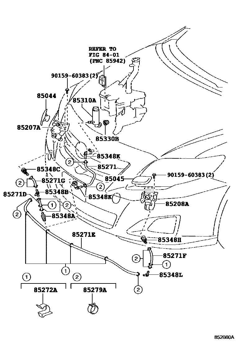 Toyota COROLLA 前大灯清洗器 EPC diagram — 852080A