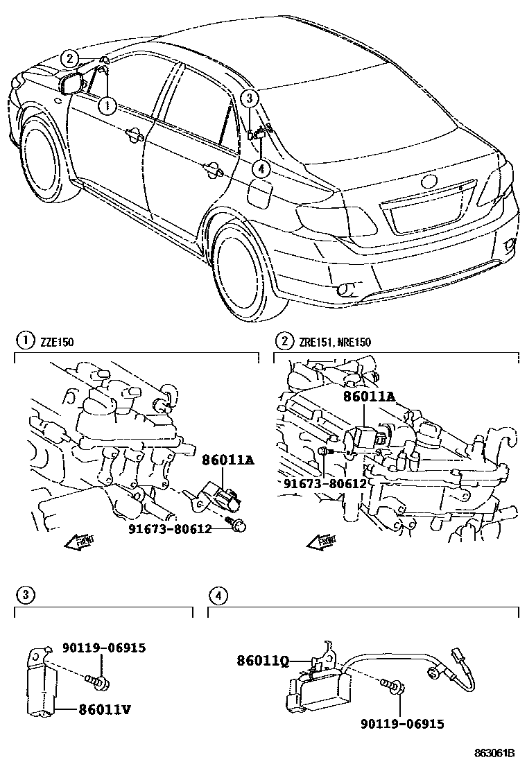 Toyota COROLLA 收音机、放大器和冷凝器 EPC diagram — 863061B