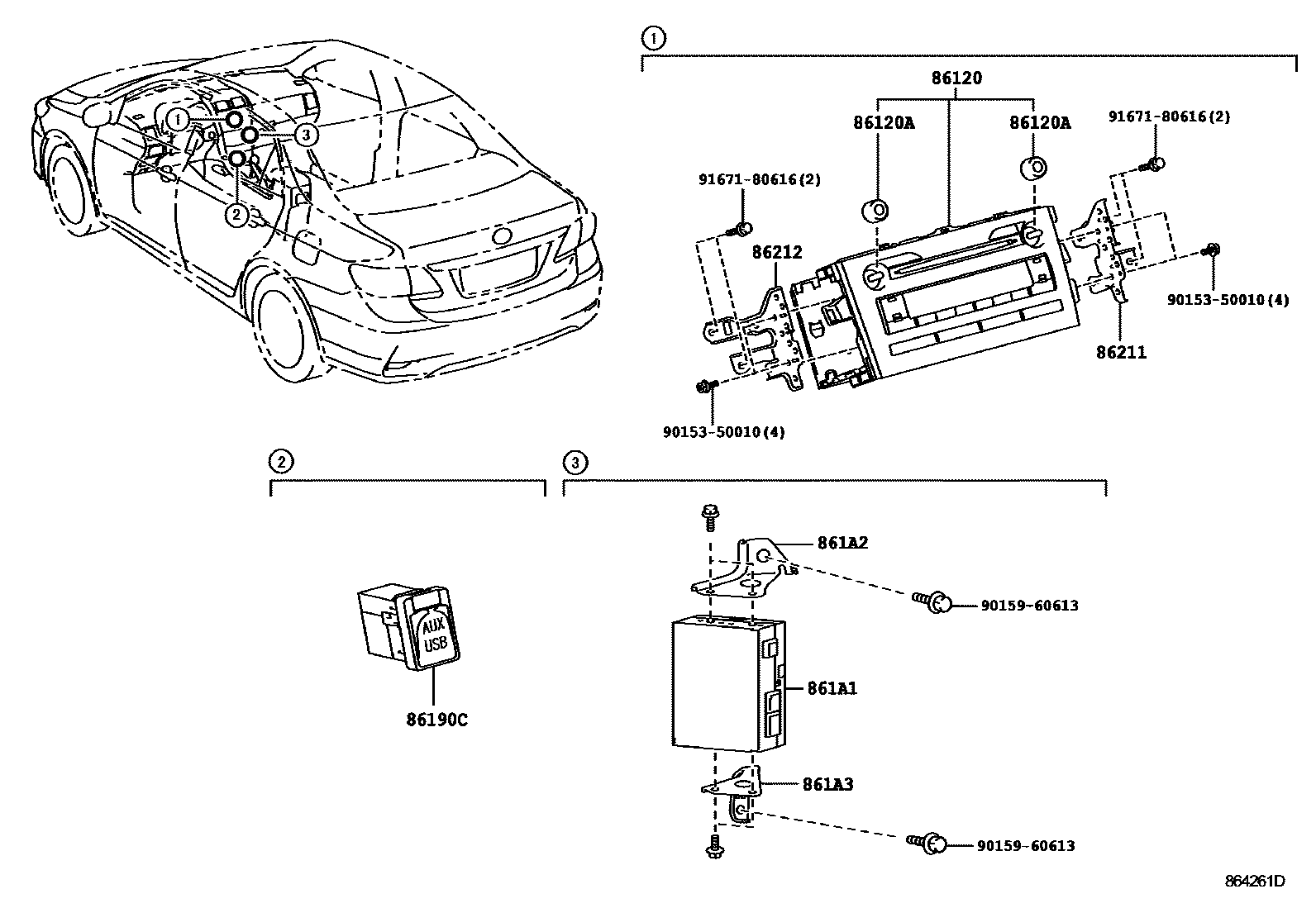Toyota COROLLA 收音机、放大器和冷凝器 EPC diagram — 864261D
