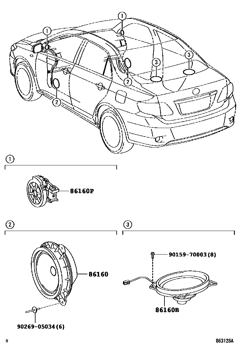 Toyota COROLLA 扬声器 EPC diagram — 863128A