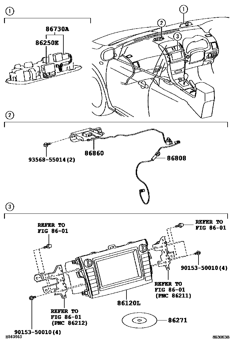 Toyota COROLLA 导航和前监视器显示屏 EPC diagram — 863063B
