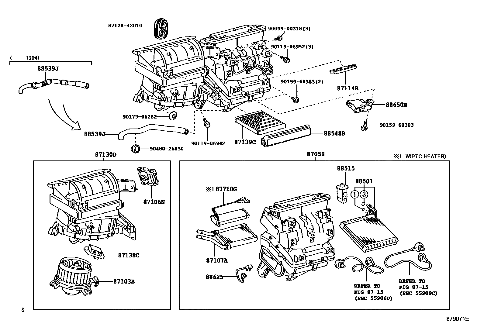 Toyota COROLLA 暖风和空调系统 - 冷却器组件 EPC diagram — 879071E