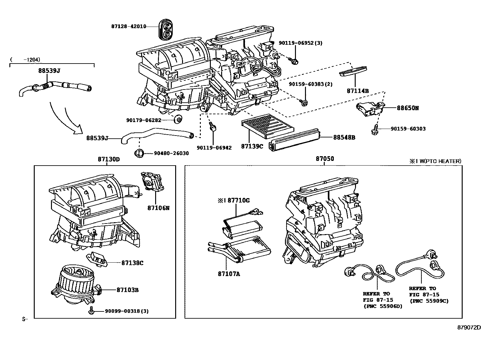 Toyota COROLLA 暖风和空调系统 - 冷却器组件 EPC diagram — 879072D