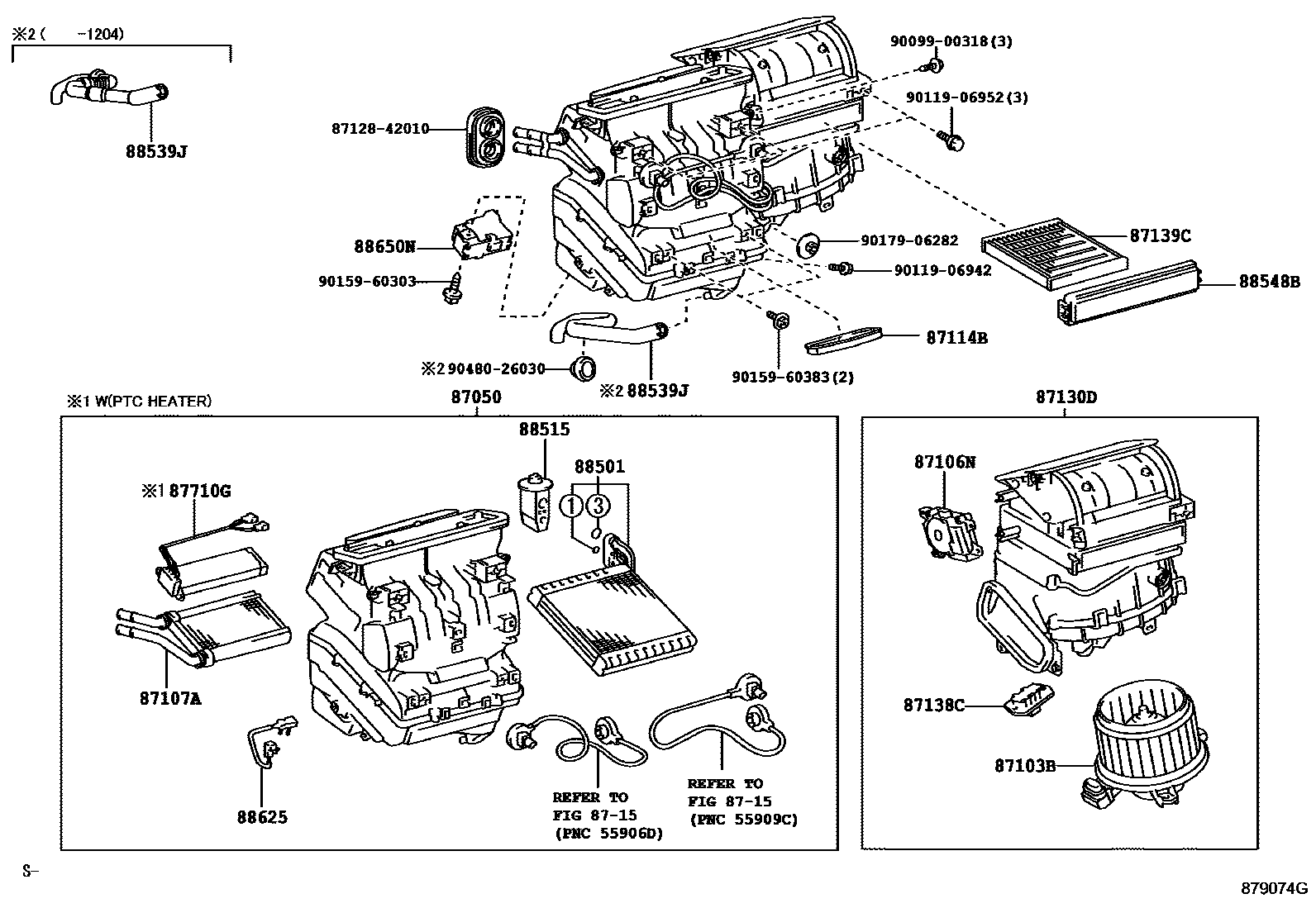 Toyota COROLLA 暖风和空调系统 - 冷却器组件 EPC diagram — 879074G