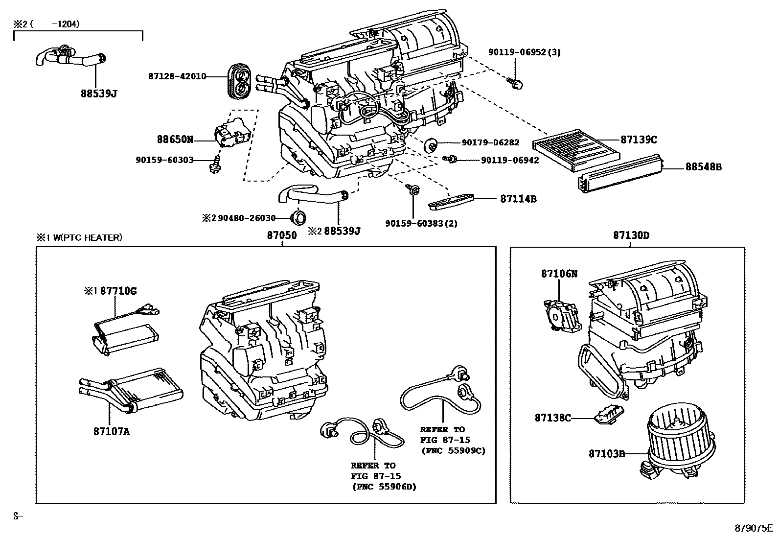 Toyota COROLLA 暖风和空调系统 - 冷却器组件 EPC diagram — 879075E