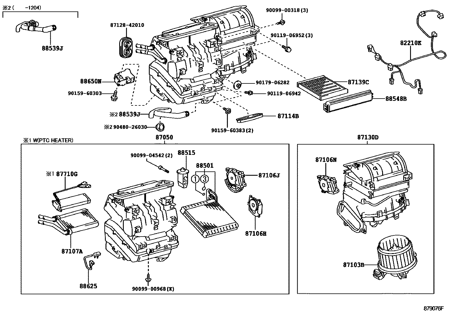 Toyota COROLLA 暖风和空调系统 - 冷却器组件 EPC diagram — 879076F