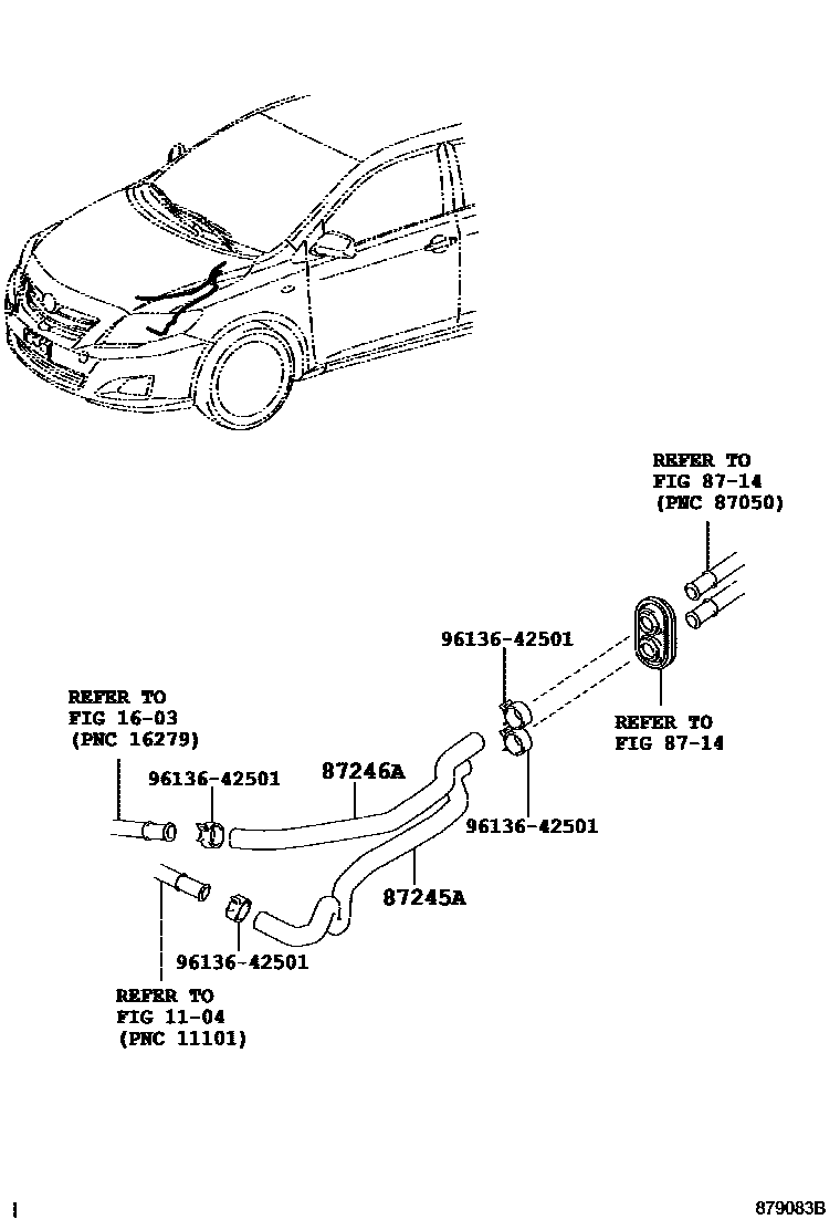 Toyota COROLLA 暖风和空调系统 - 水管 EPC diagram — 879083B