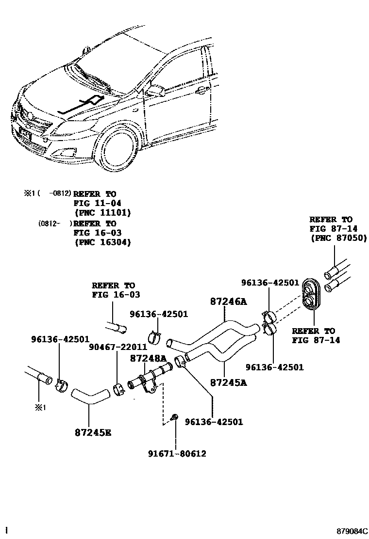 Toyota COROLLA 暖风和空调系统 - 水管 EPC diagram — 879084C