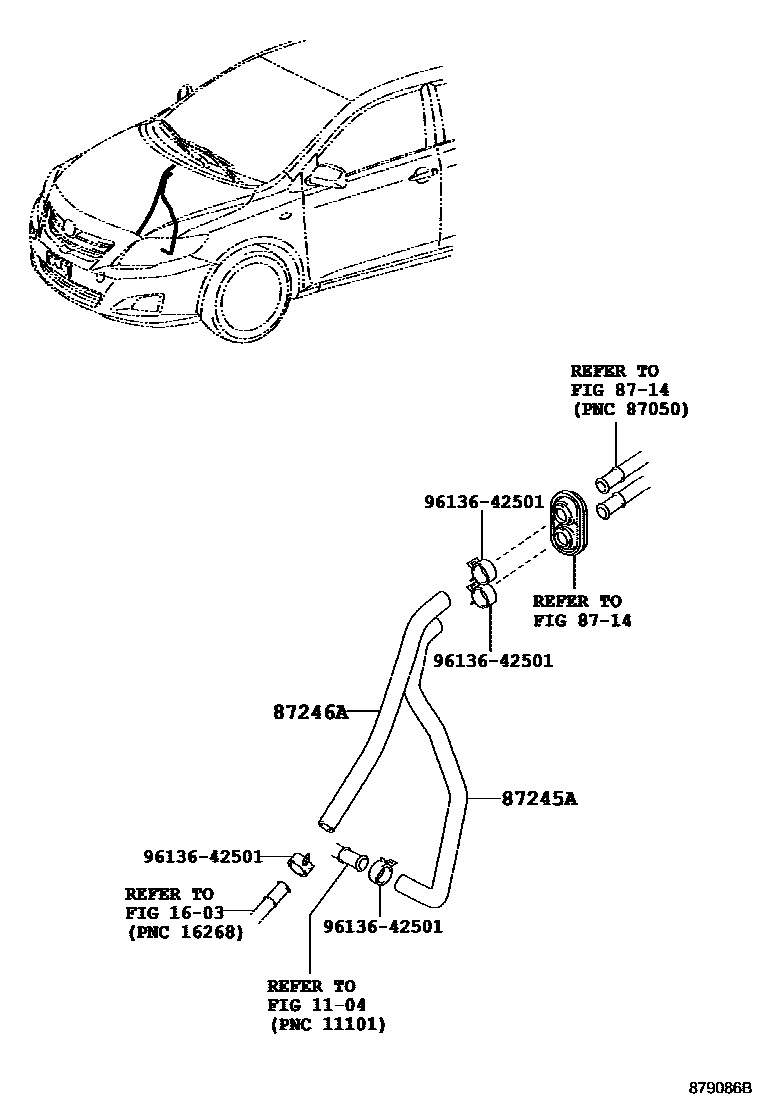 Toyota COROLLA 暖风和空调系统 - 水管 EPC diagram — 879086B
