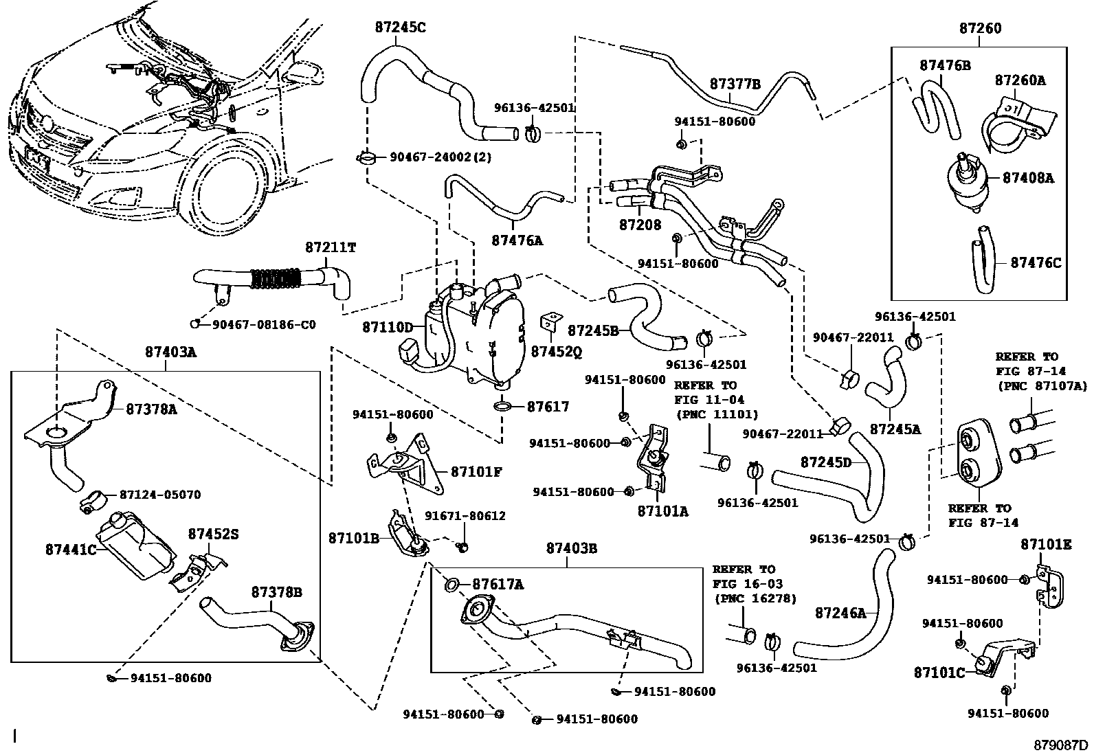 Toyota COROLLA 暖风和空调系统 - 水管 EPC diagram — 879087D