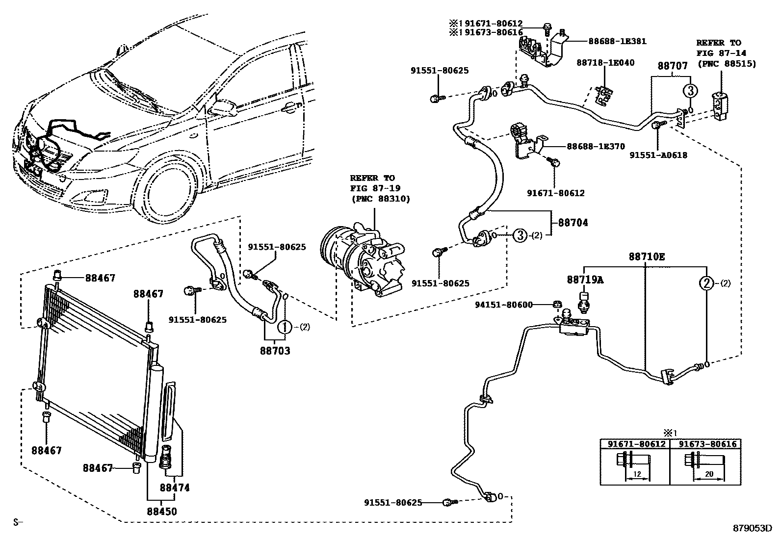 Toyota COROLLA Heating & Air Conditioning - Cooler Piping EPC diagram — 879053D