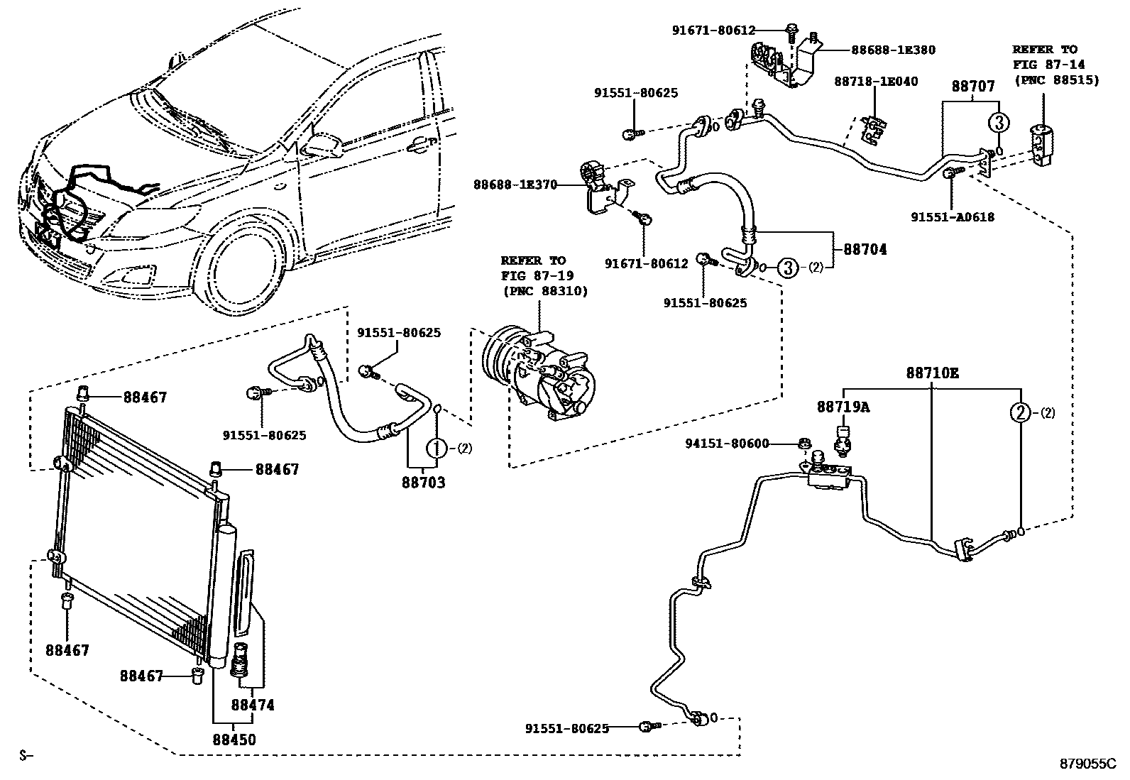 Toyota COROLLA Heating & Air Conditioning - Cooler Piping EPC diagram — 879055C