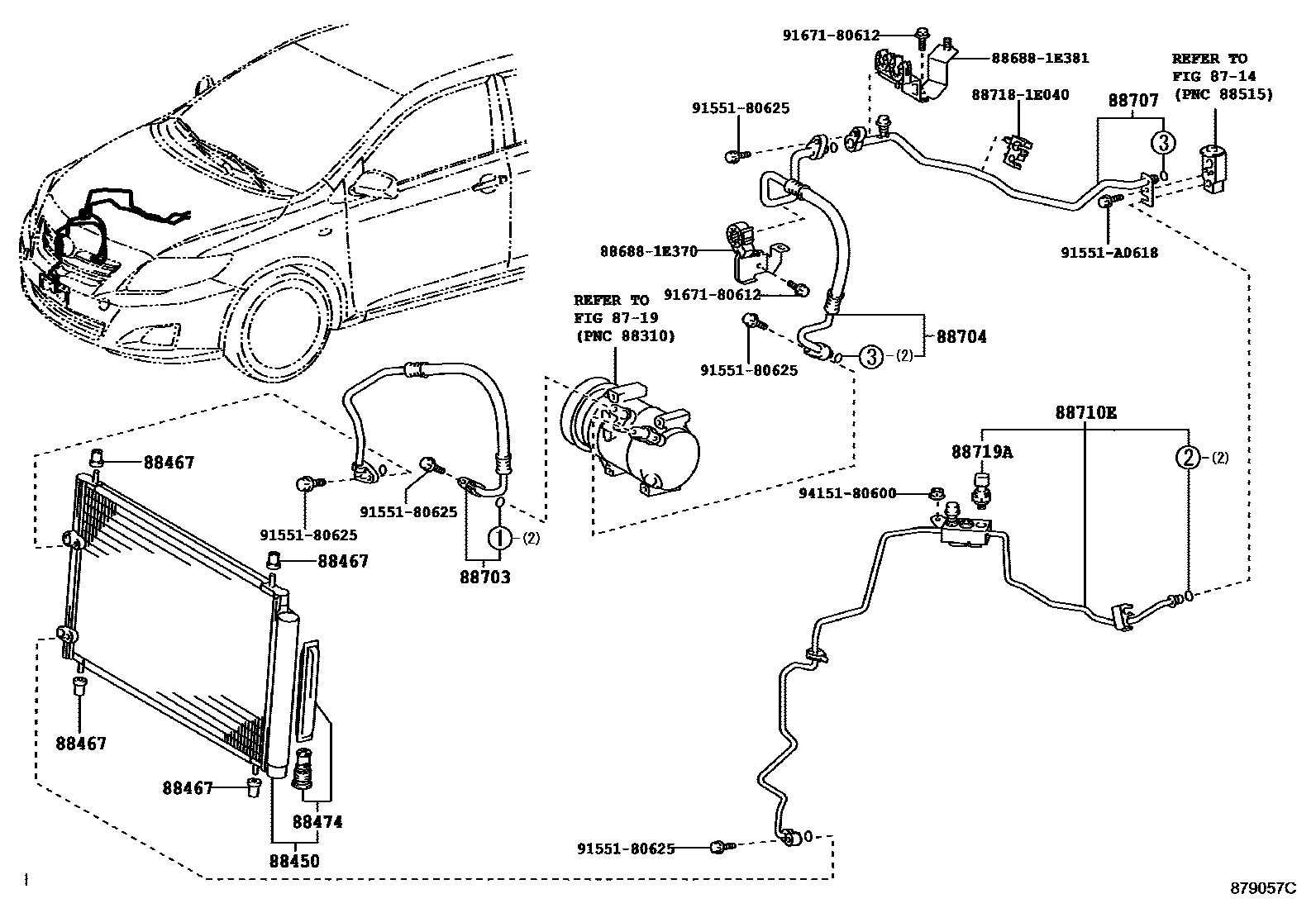 Toyota COROLLA Heating & Air Conditioning - Cooler Piping EPC diagram — 879057C