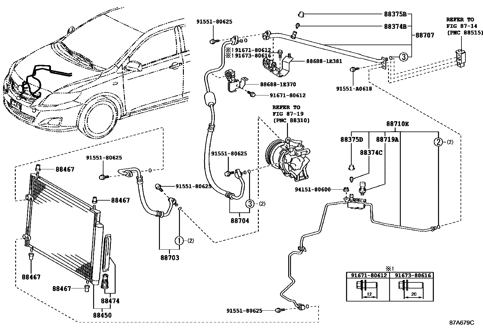 Toyota COROLLA Heating & Air Conditioning - Cooler Piping EPC diagram — 87A679C
