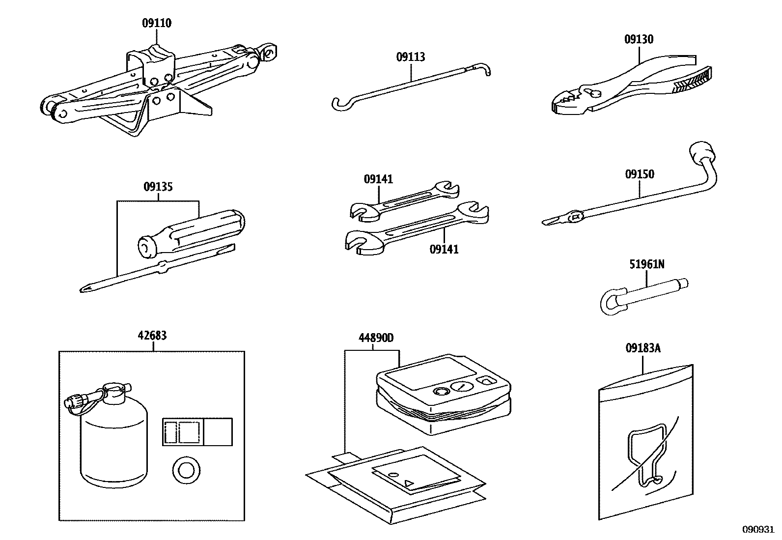 Toyota COROLLA Standard Tools EPC diagram — 090931