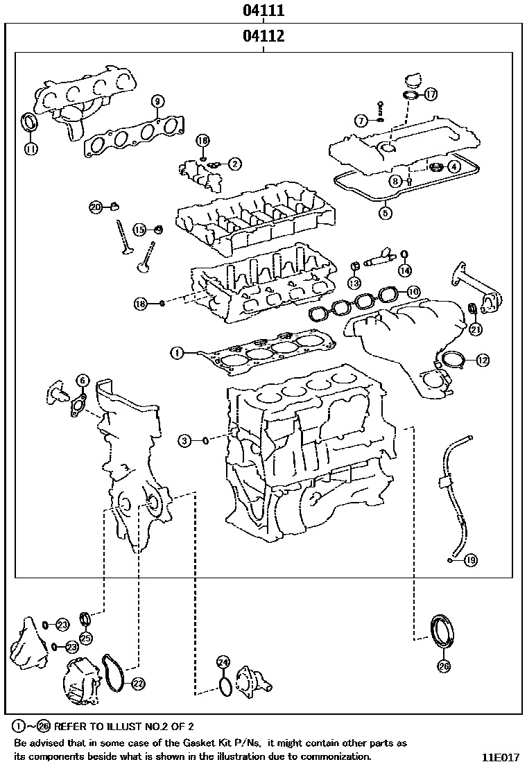 Toyota COROLLA Engine Overhaul Gasket Kit EPC diagram — 11E017