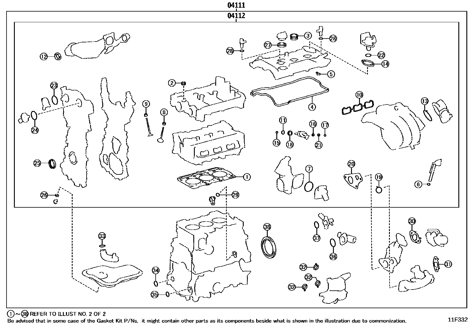 Toyota COROLLA Engine Overhaul Gasket Kit EPC diagram — 11F332