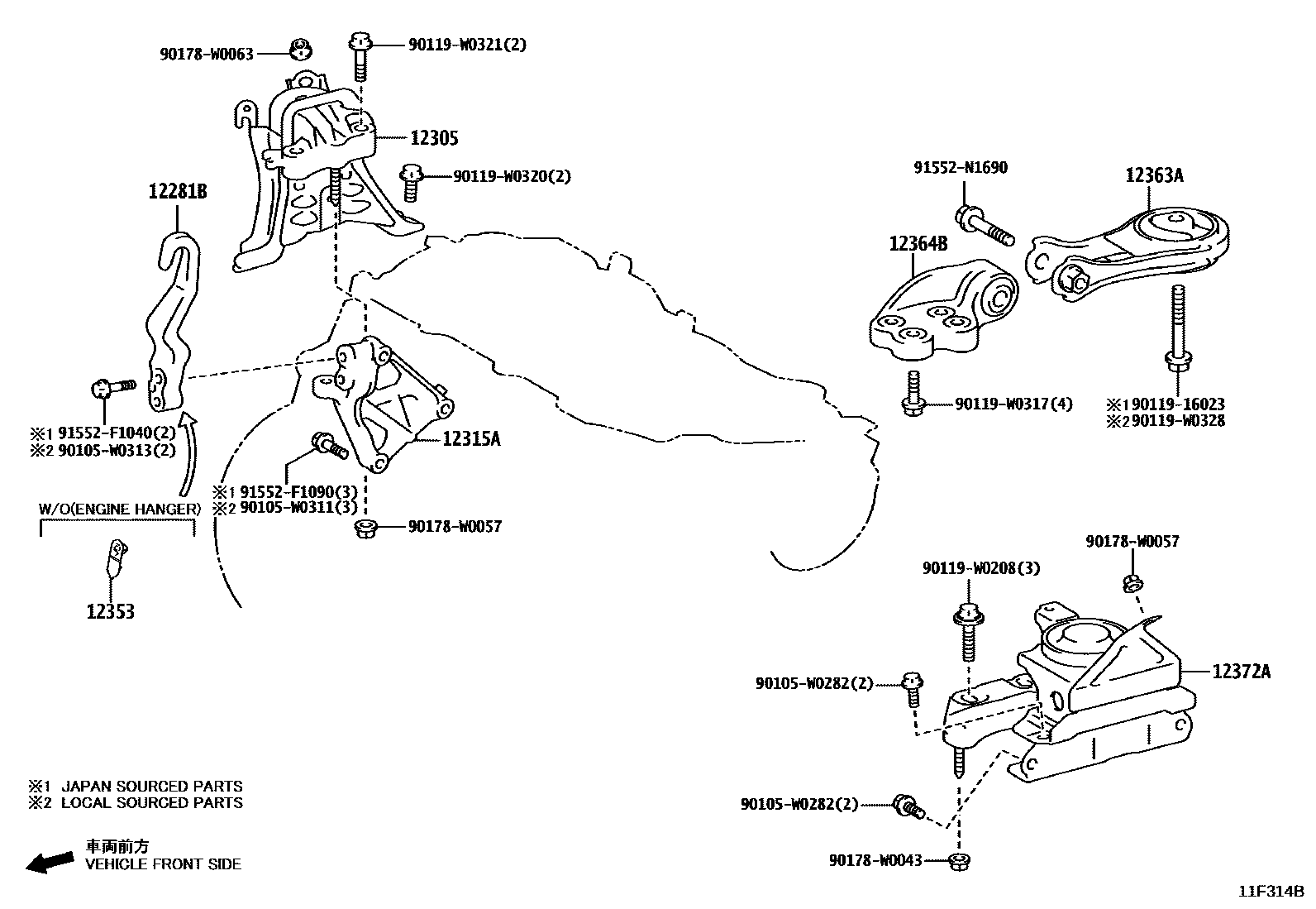 Toyota COROLLA Engine Mounting EPC diagram — 11F314B