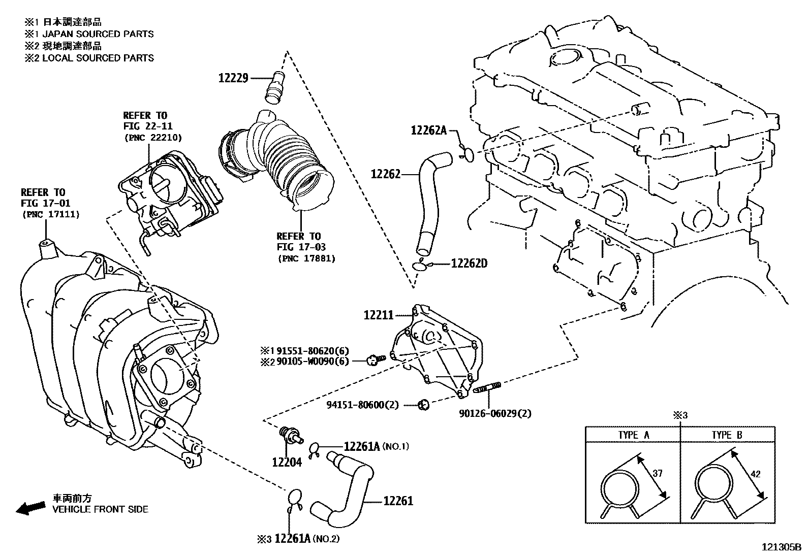 Toyota COROLLA Ventilation Hose EPC diagram — 121305B