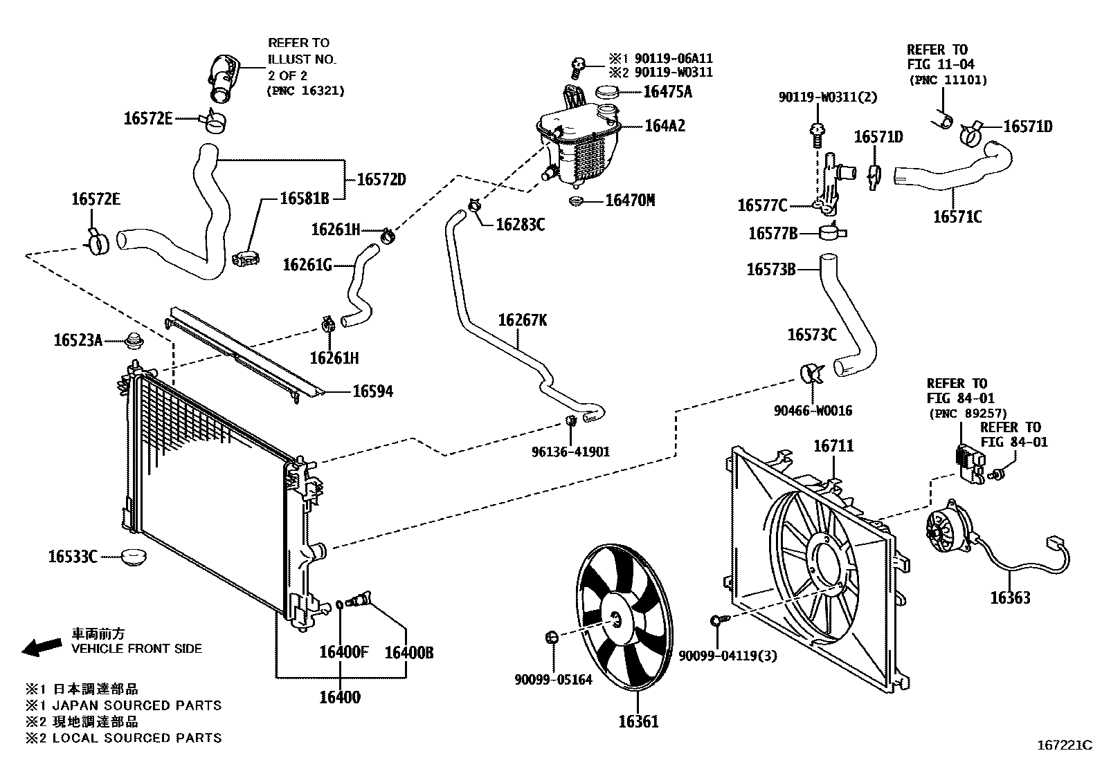 Toyota COROLLA RADIATOR & WATER OUTLET EPC diagram — 167221C