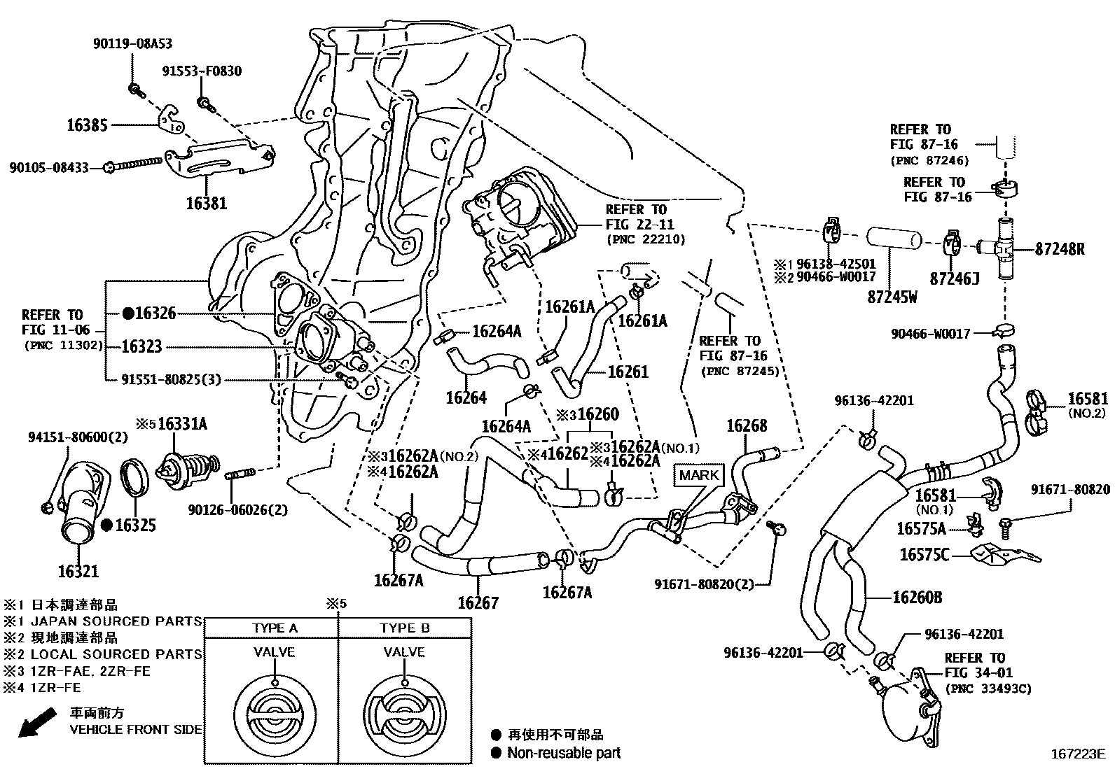 Toyota COROLLA RADIATOR & WATER OUTLET EPC diagram — 167223E