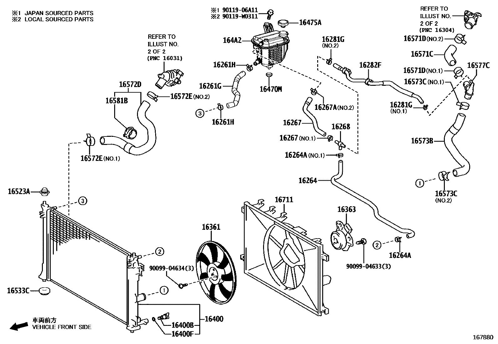 Toyota COROLLA RADIATOR & WATER OUTLET EPC diagram — 167880