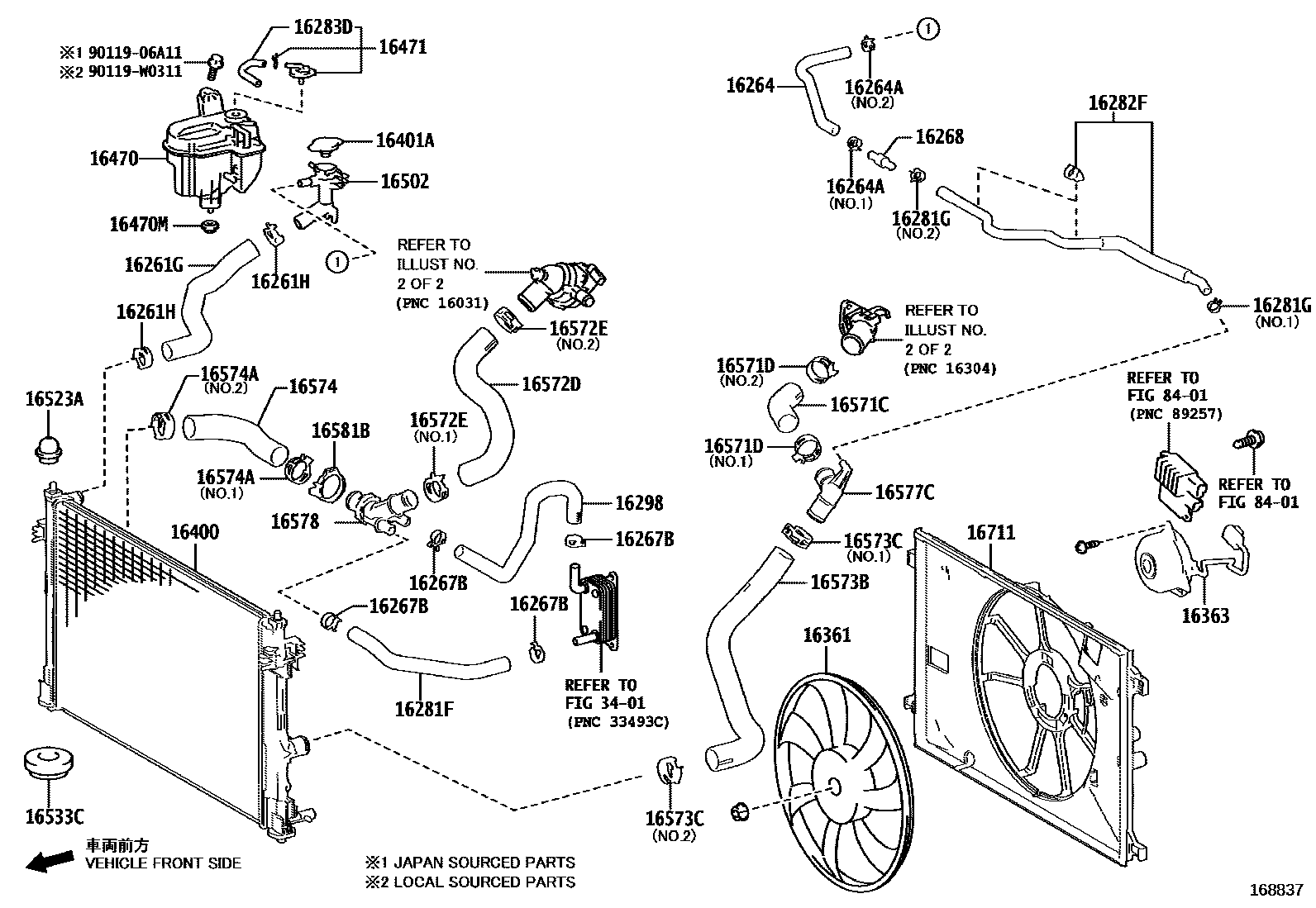 Toyota COROLLA RADIATOR & WATER OUTLET EPC diagram — 168837