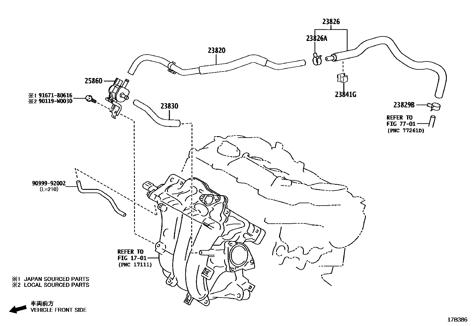 Toyota COROLLA vacuum tube EPC diagram — 17B386