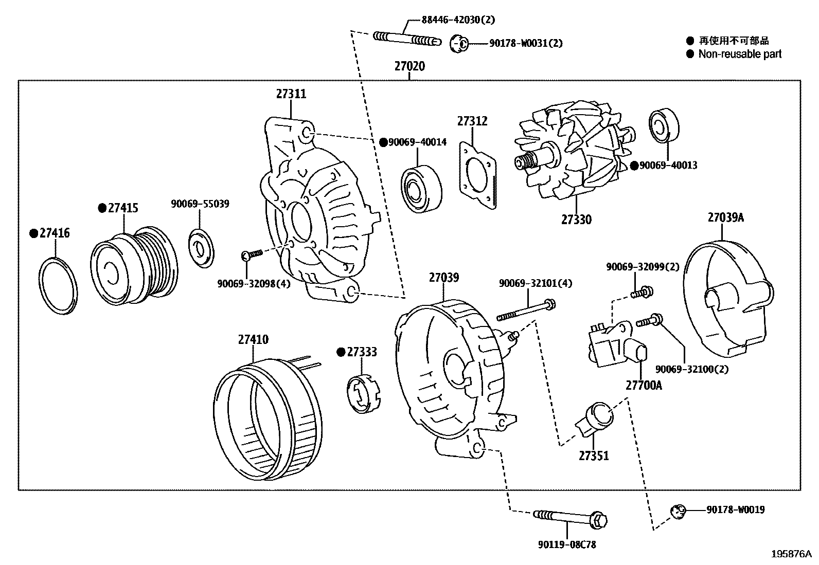 Toyota COROLLA Alternator EPC diagram — 195876A