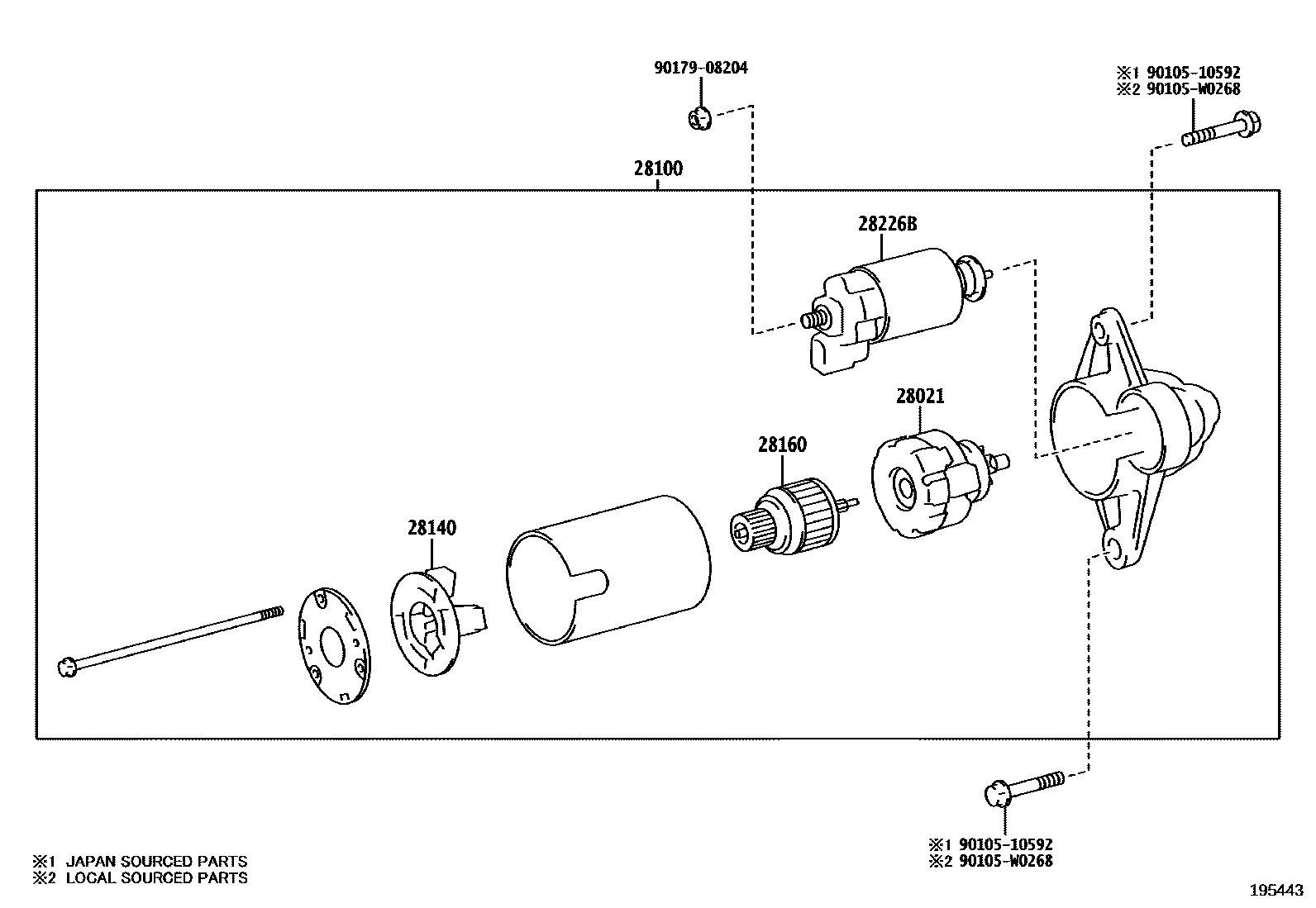 Toyota COROLLA 起动机 EPC diagram — 195443