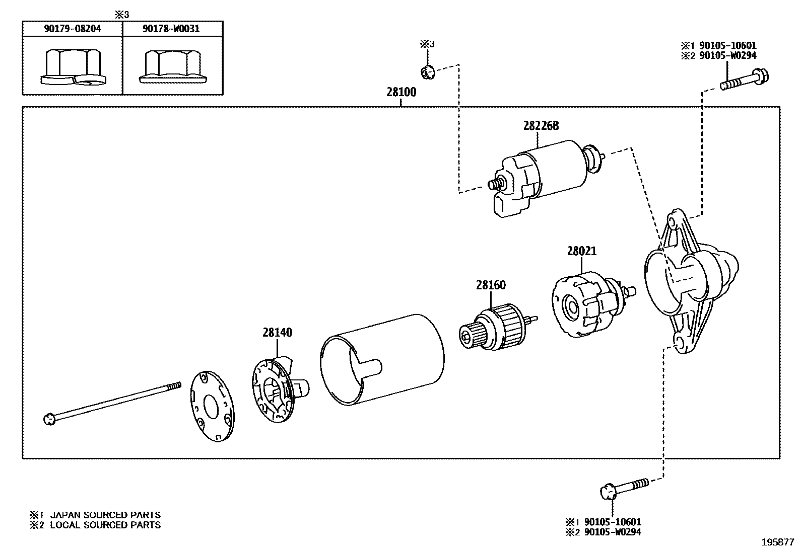 Toyota COROLLA 起动机 EPC diagram — 195877