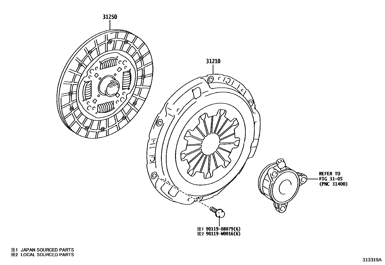 Toyota COROLLA 离合器和分离叉 EPC diagram — 313319A