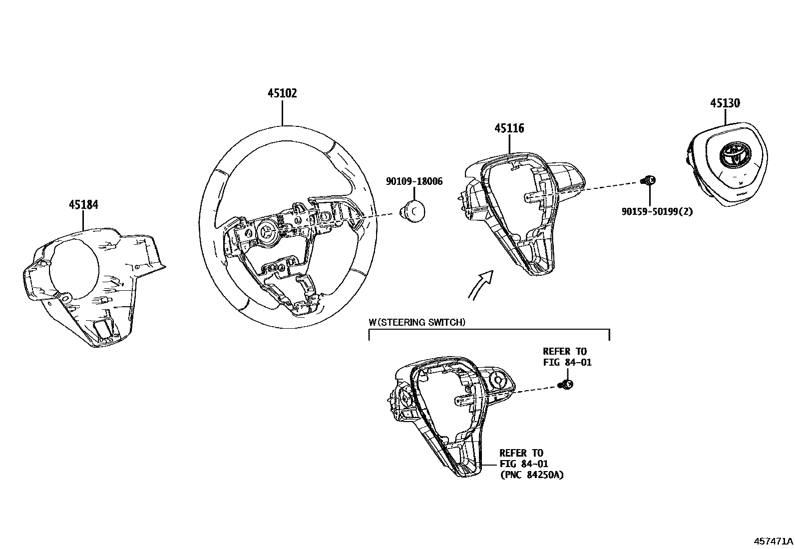 Toyota COROLLA Steering Wheel EPC diagram — 457471A