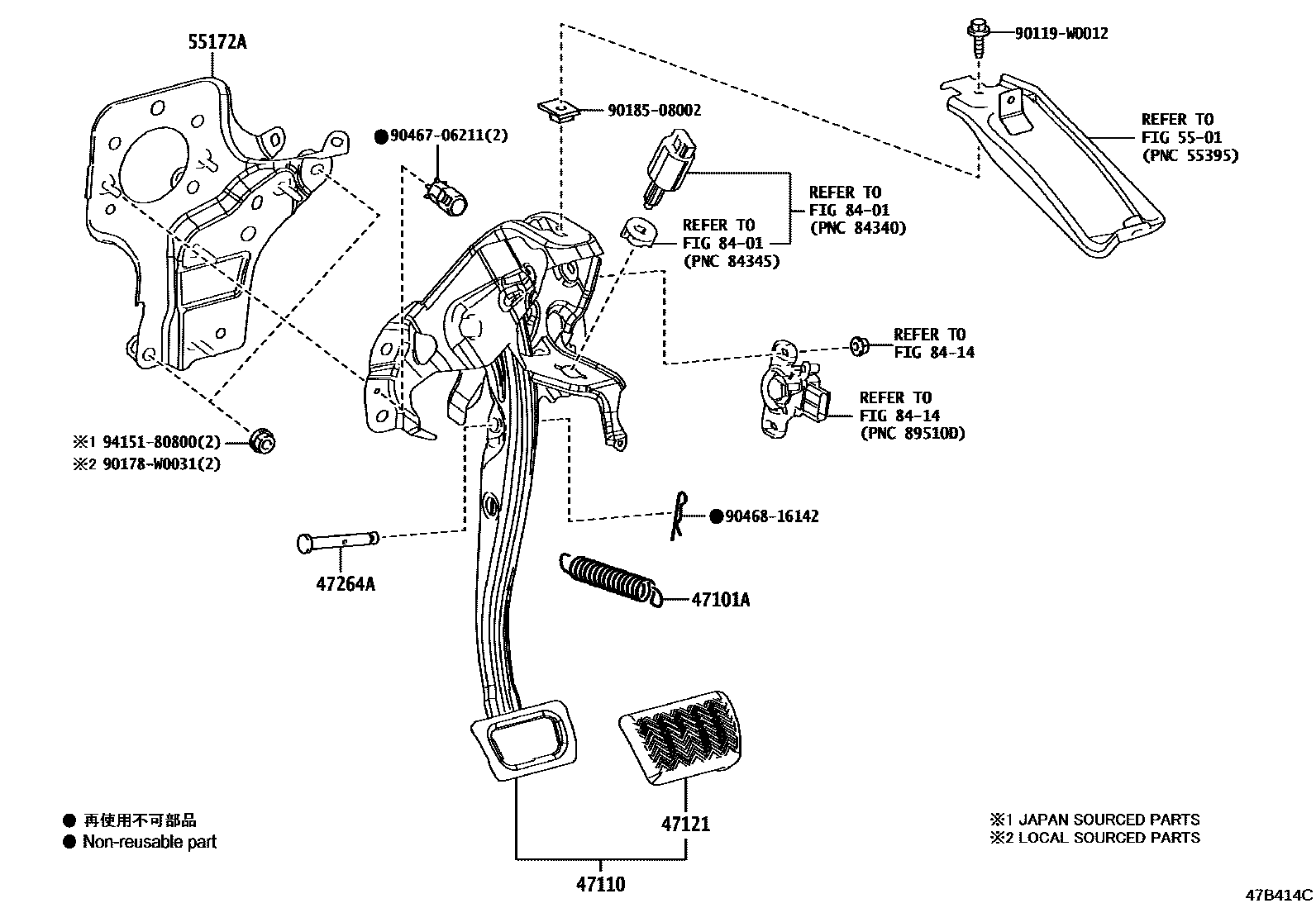 Toyota COROLLA Brake Pedal & Bracket EPC diagram — 47B414C