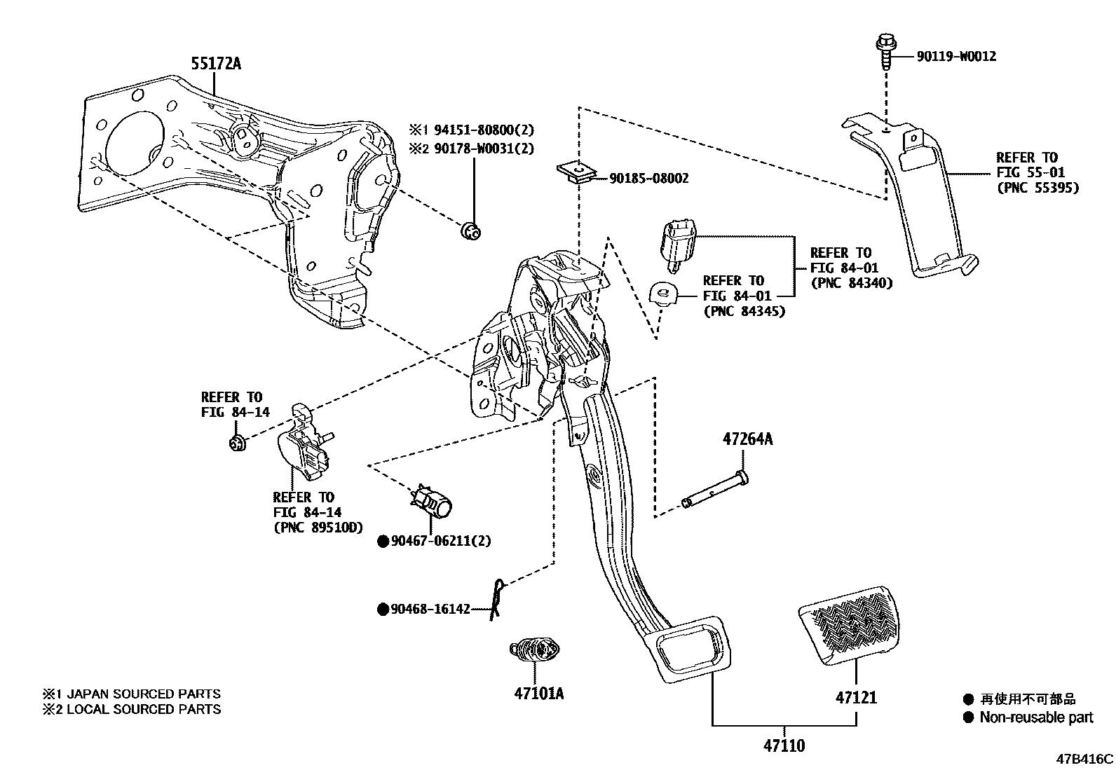 Toyota COROLLA Brake Pedal & Bracket EPC diagram — 47B416C