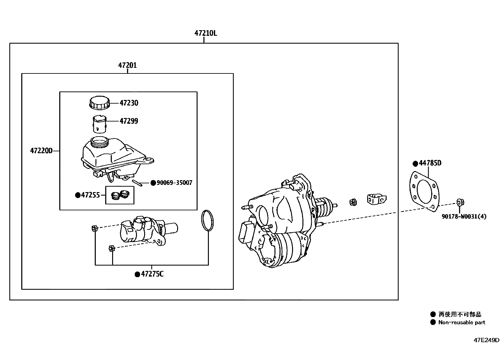 Toyota COROLLA 制动总泵 EPC diagram — 47E249D